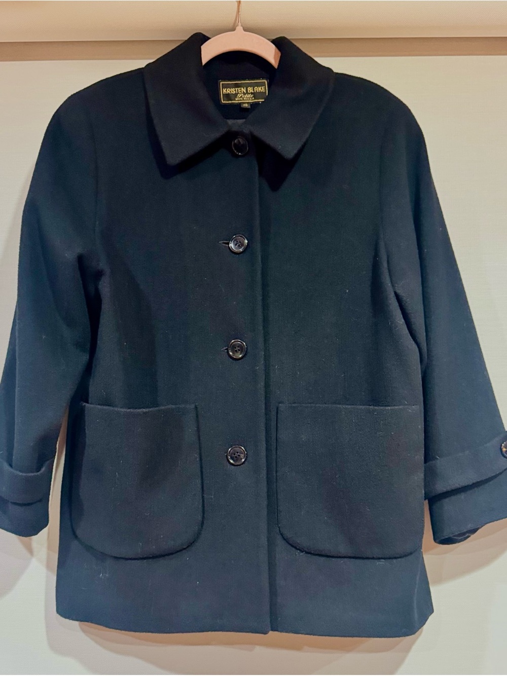 Kristen Blake Girls' Navy Blue Pea Coat with Patch Pockets